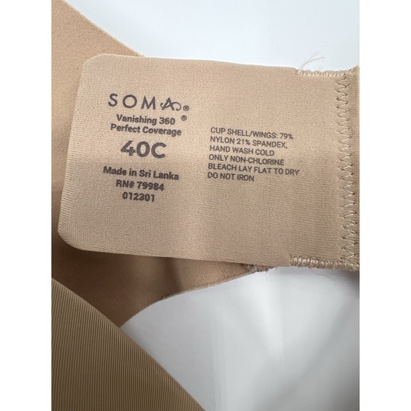 SOMA Vanishing 360 Perfect Coverage Underwire Nude Beige 40C Comfort Full Cover - Picture 2 of 4